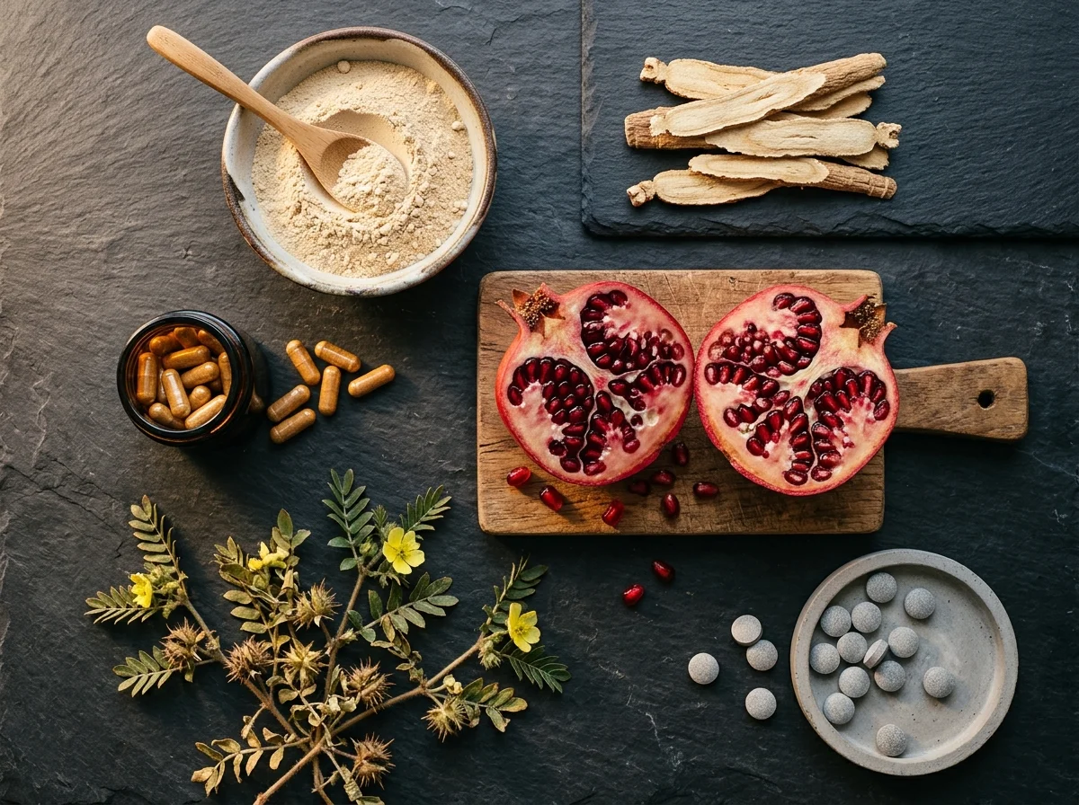 Ingredientes naturales de Eronex - maca, ginseng, tribulus, granada y zinc