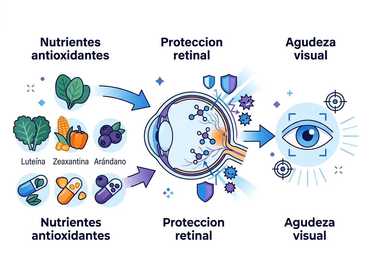 Infografia de como funciona Ultravix - nutrientes antioxidantes protegen la retina