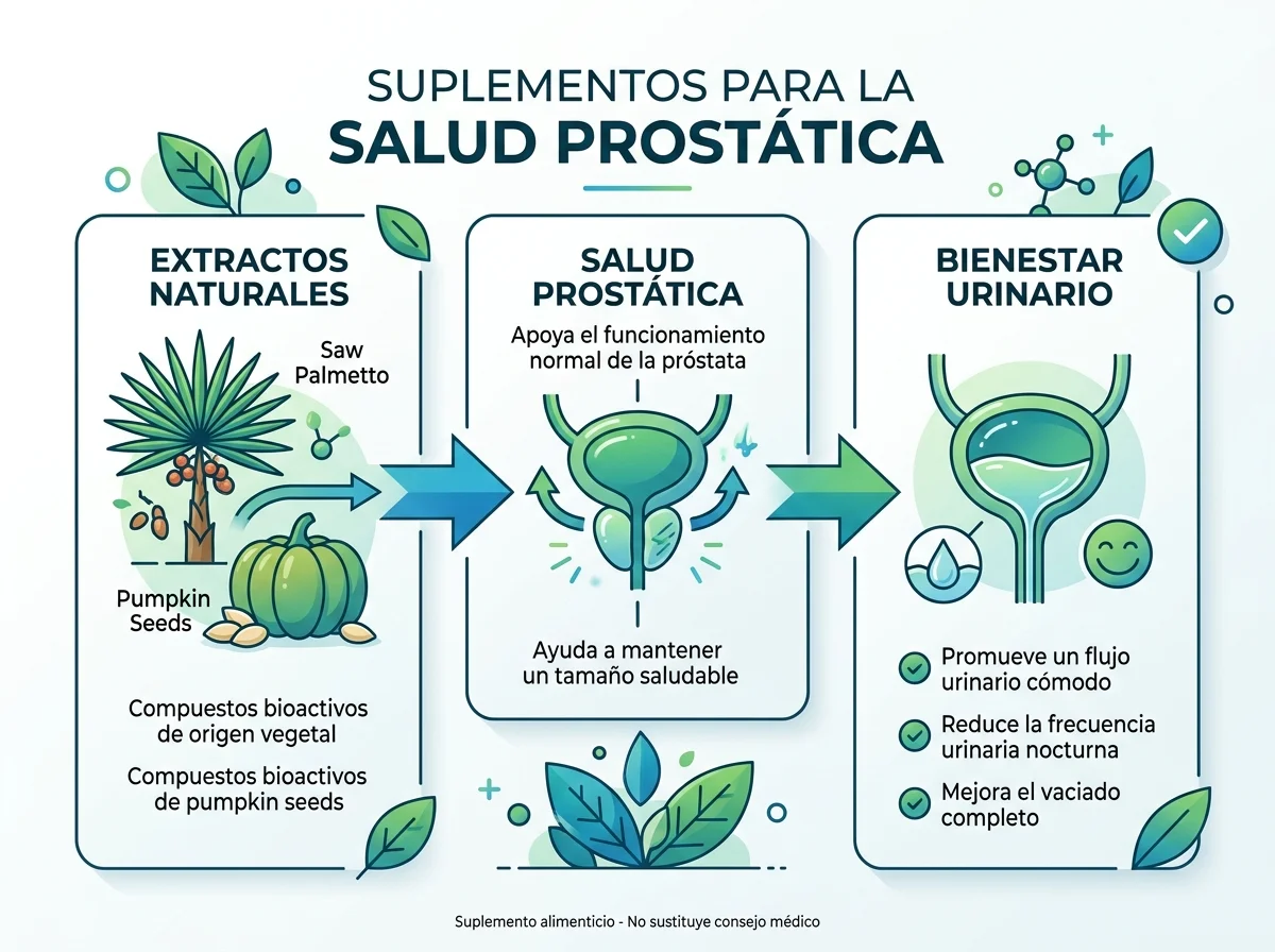 Infografia de como funciona Uroxel - extractos naturales apoyan la salud prostatica